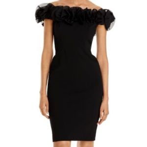 Ruffled off the shoulder black dress - size 8 - Aiden Mattox - New - Never worn